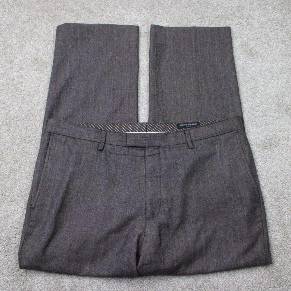 Banana Republic Pants Men 38x30 Gray Slim Fit 100% Wool Flat Front Acetate Lined